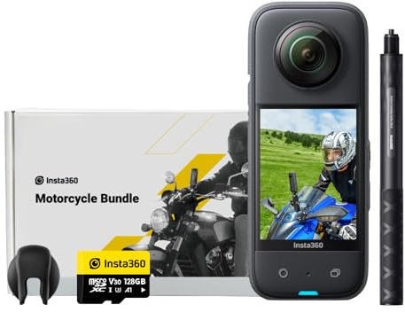 Insta360 X3 Motorrad-Bundle - wasserdichte 360°-Actionkamera mit 1/2-Sensor, 5,7K 360°, 72MP 360°-Fotos, Stabilisierung, 2,29-Touchscreen, Vibrationsfeedback, KI-Bearbeitung, Live-Streaming