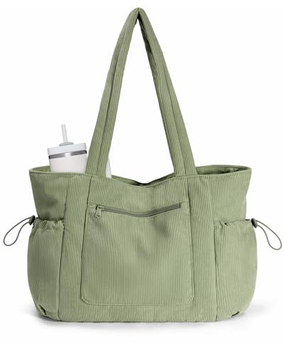 ECOHUB Large Corduroy Tote Bag, Work Tote Bag for Women with Zipper | Recycled Handbag with 15.6 Laptop Compartment, Shoulder Bags for Shopping Travel Daily Use