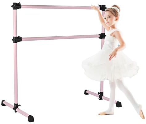 Hocomay Ballettstange Freistehende, Doppelte Ballettstange mit Rutschfesten Gummipads, Höhenverstellbar, Tragbare Ballettstange für Mädchen, Kinder, Erwachsene, Heimtraining, Fitness, Yoga
