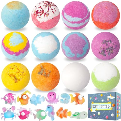 12 bombas de baño para niños, bombas de baño con sorpresa de juguete en el interior, bombas de baño de espuma natural y orgánica, regalos de Pascua para niños y niñas
