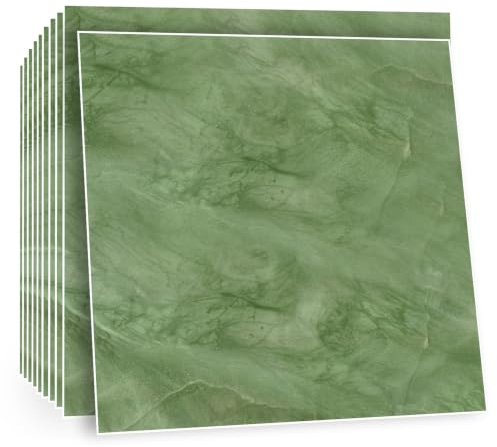TOARTi Green Marble Pattern Floor Tile Peel and Stick Vinyl Flooring 10 Pcs 12x12in
