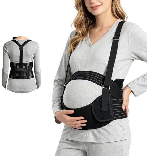 AUYAO Graviditetsbälte för gravid, justerbart andningsbart magbälte med axelrem, mag-/ländryggsstöd för smärtlindring i bäckenet för dagligt bruk och sport, XL