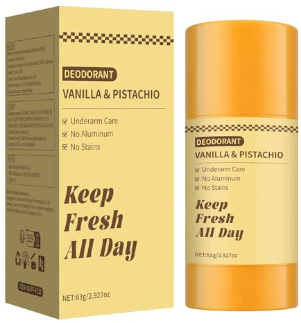 Deodorante con acido kojico e curcuma, senza alluminio, in stick con profumo di vaniglia e pistacchio, protezione dagli odori per tutto il giorno, per donne e uomini, cura illuminante per le ascelle