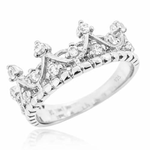 Sovats 925 Sterling Silber Kronen Ring mit klarem Zirkonia, Prinzessin Tiara Bandring für Damen