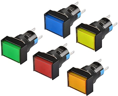 Heschen - Interruptor de pulsador rectangular de 16 mm, tipo momentáneo, 1NO 1NC, rojo azul amarillo, verde naranja, lámpara LED 220 V