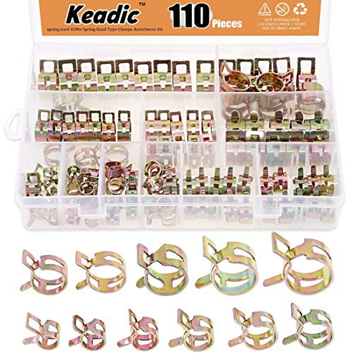Keadic KSHC-110 Lot de 110 colliers de serrage à ressort de 7 mm à 17 mm - Type de bande de serrage à ressort - Pour carburant/silicone - Pince à air basse pression