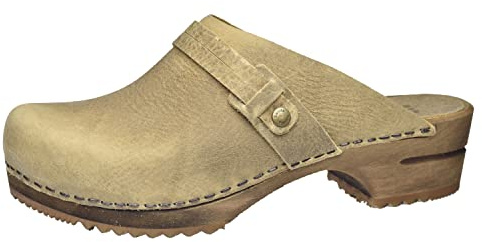 Sanita Ursana offener Clogs | Original handgemacht | Leder-Holzclogs für Damen | Hellbraun | EU 42