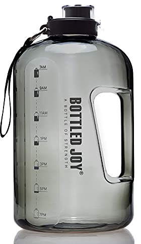 MYSHAKER 1 Gallon Water Jug with Flip-top Lid and Handle Strap, Leak-proof BPA Free Reusable Time Marker Reminder Large Capacity Gallon Water Bottle for Outdoor Sports Fitness Gym Hiking