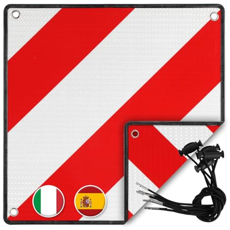 Lospitch Premium Warntafel Aluminium 2in150x50cm, Premium Warntafel für Italien und Spanien, Reflektierend rot-weiß für Heckträger u Fahrradträger, Auto,Camping