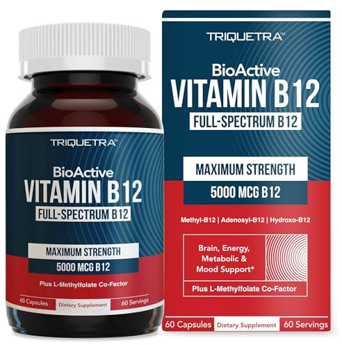 BioActive Vitamin B12 - 5000 mcg, Contains 3 BioActive Forms B12 Plus Methylfolate Cofactor - Methyl B12, Adenosyl B12 & Hydroxy B12 | Supports Energy, Metabolism & Mood | Vegan, Non-GMO (60 Servings)