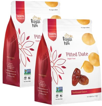 Royal Palm Deglet Noor Dates 16oz (Pack of 2) - Natural Dried Pitted Dates for Baking Non-GMO, Kosher Raw Pitted Dates in Bulk Pack -Premium Dry Deglet Noor Dates, No Added Sugar