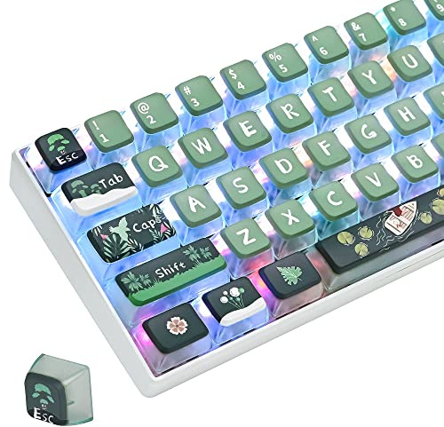 Fogruaden Pudding-tangentkåpor 60 procent, 118 färgsublimeringsknappar, ASA-profil, anpassade tangentkåpor för Cherry Gateron MX-switchar, mekaniskt tangentbord (grön regnskog)