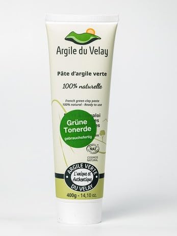 Grüne Tonerde für Darm, Gesicht und Hautpflege, mit Aloe Vera & Aloe Barbadensis Cream | L'Argile verte du Velay Französische Grüne Tonerde | 400g PASTE
