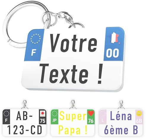 ThomiCraft – Porte-Clés Personnalisé Plaque Immatriculation | Porte-Clef Personnalisable Prénom & Texte | Impression 3D & UV | Accessoire Moto Fabriqué en France | Idée Cadeau Original Motard