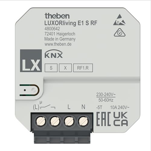 Theben LUXORliving 4800462 LUXORliving E1 S RF I Actuador inalámbrico de 1 compartimento para calefactores eléctricos, empotrado, calefactores eléctricos con alta potencia de conmutación, para sistema