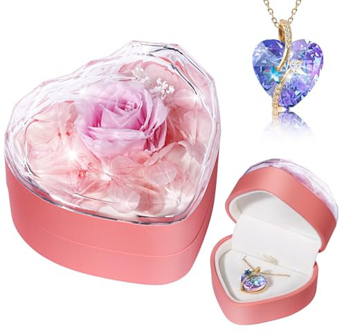 Cadeau pour Femme, Cadeau d'anniversaire Rose réservée Elle, Collier Coeur de Rose, éternelle, Mariage, Petite Amie, Noël, Saint Valentin, fête des mères