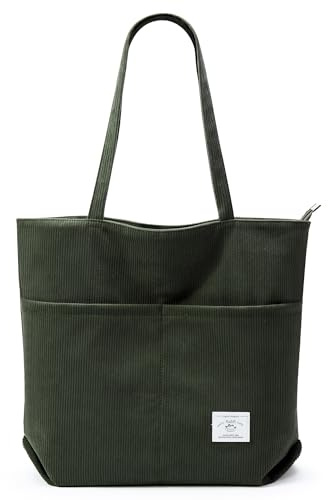 KALIDI Cord Tasche Damen Tote Bag Verbessert Shopper Tasche Damen Groß Beuteltasche Umhängetasche mit Reißverschluss Tasche für Schule Arbeit Büro Reisen Einkaufen