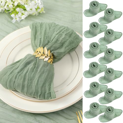 BOXIZ 48 servilletas de gasa verde de 50 x 50 cm, servilletas de mesa de tela de gasa con arrugas, multiusos, a granel para cena, boda, fiesta, decoración del hogar