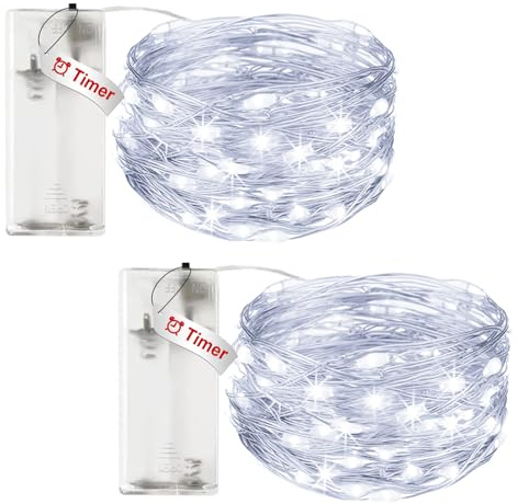 litogo 2 Stück Lichterkette Batterie Timer, 3M 30 LED Lichterkette Innen | IP65 Wasserdicht Draht, Lichterketten Batteriebetrieben (AA Batterie) für Party Hochzeit Weihnachten Deko, Kaltes Weiß