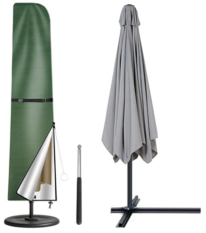 Ampelschirm Schutzhülle 240x57/57cm, Sonnenschirm Schutzhülle Abdeckung für Schirme bis 400 cm Ø und 300 x 300 cm, Anti-UV Sonnenschirmhülle mit Stab für Marktschirm Gartenschirm (Grün, 240x57/57cm)