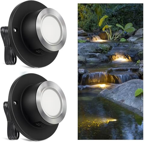 SMY Lighting 3W LED Pond Lights 12-24V AC/DC Low Voltage Underwater Fountain Lights 3000K Warm White IP68 Waterproof for Outdoor Ponds Fountains Waterfalls, 2 Pack