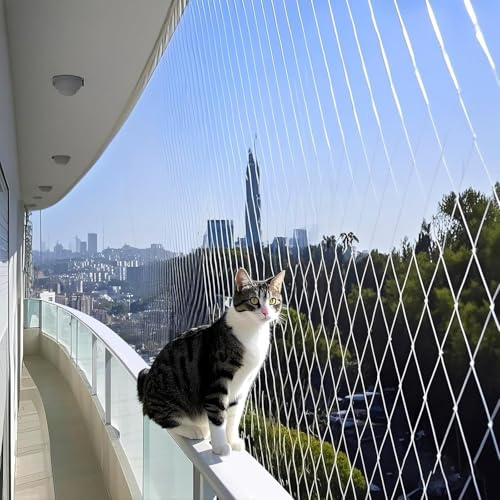 Grillix 3 x 10 m Filet invisible pour chat, avec fil renforcé, résistant aux piqûres, aux rayons UV et aux intempéries pour balcon, escaliers, terrasses et fenêtres (blanc)