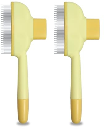 ETIALURE Brosse Attrape Poils pour Chat, Peigne Chat Poil Long Noeud avec Bouton Realease pour Chien, Brosse Activ Pet (Jaune × 2)