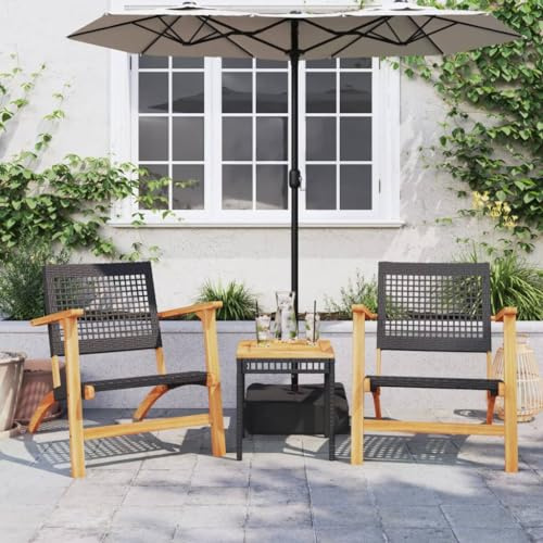 WSJHUHK Möbel, Outdoor-Möbel, Gartenmöbel-Sets, 3-teiliges Bistro-Set, schwarzes Polyrattan und Akazienholz