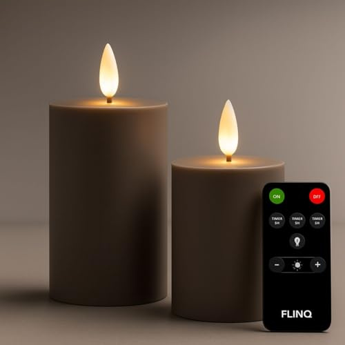 FLINQ LED Outdoor Kerzen mit Bewegender Flamme | 2er Set Wasserdicht & UV-Beständig mit Fernbedienung, Timer & Dimmfunktion - Flackernde Flamme für Balkon & Garten