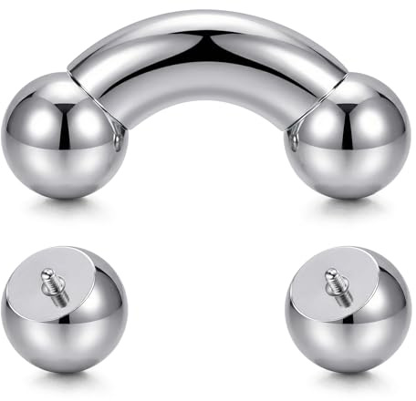 QSKISS Piercing Barbell incurvé Prince Albert Jewellery Pa Piercing, 14G 12G 10G 8G 6G 4G 2G 0G 00G Heavy Gauge Barbell Barre Banane avec boules de rechange pour sourcil, ventre, septum, oreille