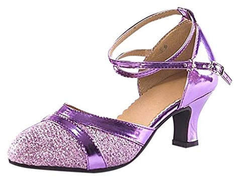 Chaussures de danse latine pour femme avec paillettes pour les occasions sociales et les fêtes, lilas, 37 EU