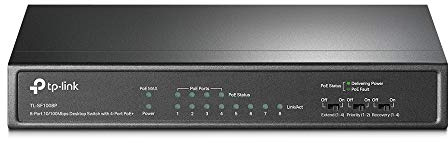 TP-Link PoE Switch 8-Port 100 Mbps, 4 PoE ports up to 15.4 W for each PoE port and 57 W for all PoE ports, Metal Casing, Plug and Play, Ideal for IP Surveillance and Access Point (TL-SF1008P), Black