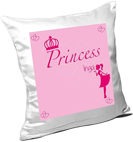 Eurofoto Kissen mit Namen Inga und süßem Prinzessin-Motiv für Mädchen - Namenskissen personalisiert - Kuschelkissen - Schmusekissen