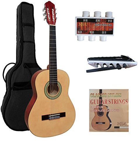3/4 GITARRE - KONZERTGITARRE IM SET - JUGENDGITARRE - CLASSIC - NATUR-MATT - TASCHE - KAPODASTER - SAITEN - STIMMPFEIFFE - MI