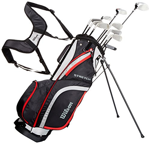 Wilson Amazon Exclusive komplett set, 10 golfklubbor med carrybag, män, vänsterhand, stretch XL, svart/grå/röd, WGG157553