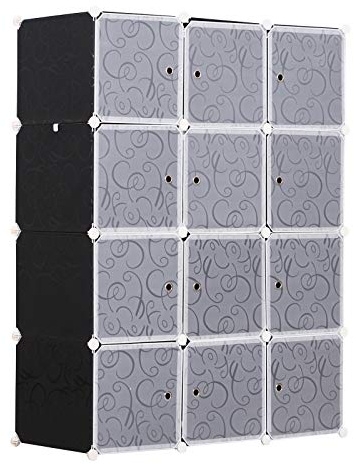 HOMCOM Armoire à vêtements Meuble de Rangement Armoire Chambre modulable 12 Cubes 111x47x145cm Noir et Blanc