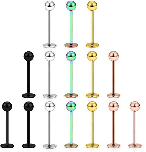 Mayhoop 15Piezas 20G Piercing Oreja Tragus Helix Acero Quirúrgico Bola Labio Labret Studs Anillo de Labios Daith Cartílago Mujer Hombre Joyería de Piercing 5 Colores 10mm