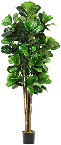 Goplus Higuera de hoja de violín falsa, árbol artificial de 4 pies de alto en macetas, árboles artificiales decorativos para interiores y oficinas