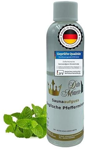 Dufte Momente | Saunaduft Konzentrat Englische Pfefferminze 250ml | mit naturreinen und natürlichen ätherischen Ölen | für Sauna, Banja, Sanarium, ... | vegan, ohne Tierversuche