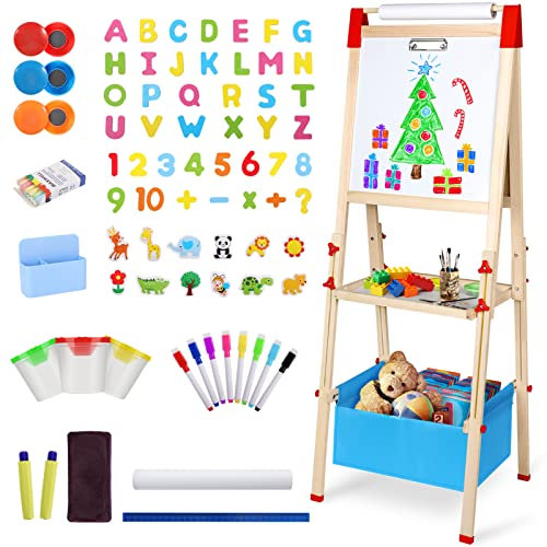 Innedu Kinder Staffelei,Höhenverstellbar Doppelseitige kindertafel, Tafel Kinder mit Papierrolle & Aufbewahrungkarben, kreidetafel kinder für Geburtstag P?dagogisches Geschenk