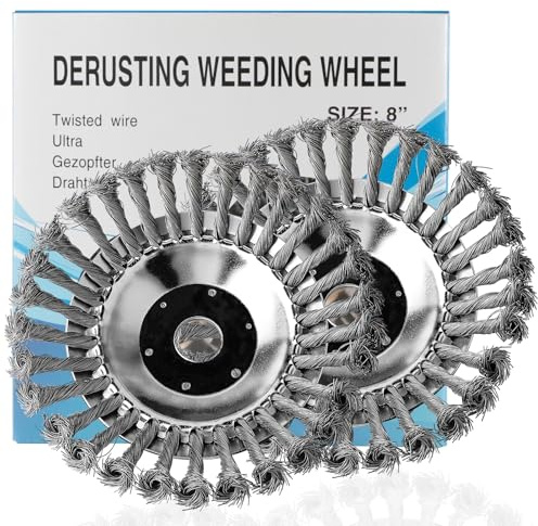 SWAWIS 2 Stück Unkrautbürste für Freischneider 200×25,4mm Wildkrautbürste Drahtbürste für Freischneider Profi Unkrauttrimmer Zubehör Unkrautbürste für Motorsense 30 Litzen Stahldraht Konisch