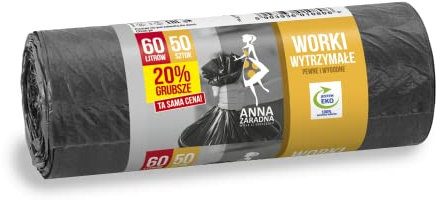 ANNA ZARADNA ST-AZ-010806 - Sacchetti per la spazzatura spessi 20% resistenti agli strappi, resistenti, 60 l, confezione da 50-1 rotolo, sacchetti per rifiuti domestici e ufficio, in pellicola spessa