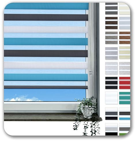 Rollmayer Doppelrollo Klemmfix ohne Bohren Klemmrollo Fensterrollo Duo Rollo Sonnenschutzrollo Zebrarollo Seitenzugrollo für Fenster und Tür (Weiß Grau Blau - 80 x 220 cm - BxH)