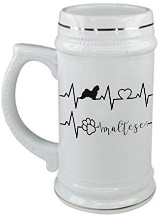 bubbleshirt Boccale da birra elettrocardiogramma - maltese - in ceramica - capienza 50 cl - idea regalo - cane