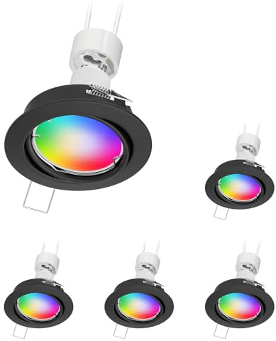 ledscom.de 5x Decken-Einbaustrahler FERE Einbaurahmen schwarz matt schwenkbar inkl. Smart Home RGBW GU10 LED Lampe, 5,41W, 473lm