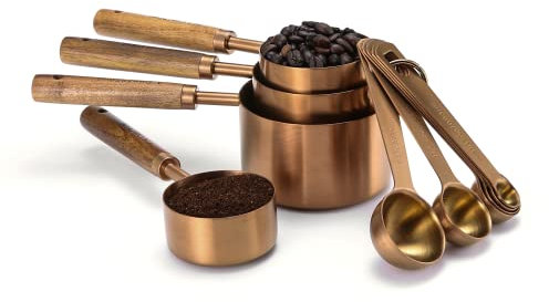 Home Bay Messbecher und Löffel Set 10-teilig mit Holzgriff, Titanbeschichteter Edelstahl, Roségold