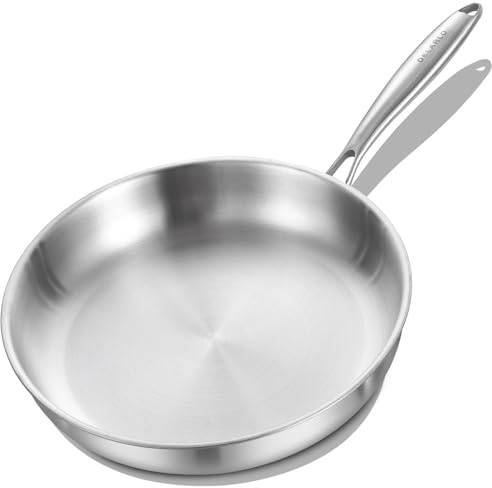 DELARLO Triply Edelstahl-Pfanne, 20,3 cm, induktionsgeeignet, bis zu 315 °C, schnelle und gleichmäßige Hitze, ofenfest, kleine Bratpfanne, Omelettpfanne