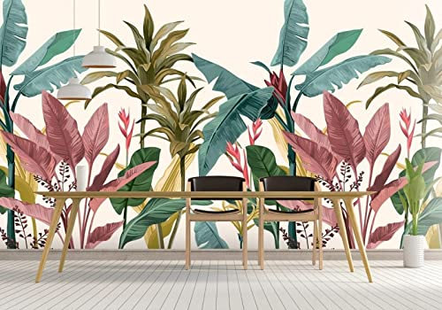 Papier Peint Panoramique Feuilles Tropicales Colorées De La Jungle Papier Peint Intissé 3D Tapisserie Murales Décoration Murale