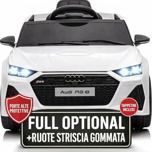 TOYSCAR Macchina Elettrica per Bambini Audi RS6 Full Optional Auto Elettrica per Bambini Telecomandata Sedile in Pelle Porte Apribili Doppio Motore Elettrico 12V Carico 25 kg