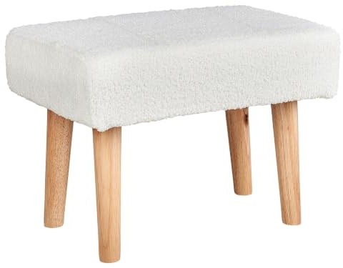 Beliani Hocker mit Holzbeinen Bouclé weiß rechteckig Schemel Sitzhocker Modern Takoma
